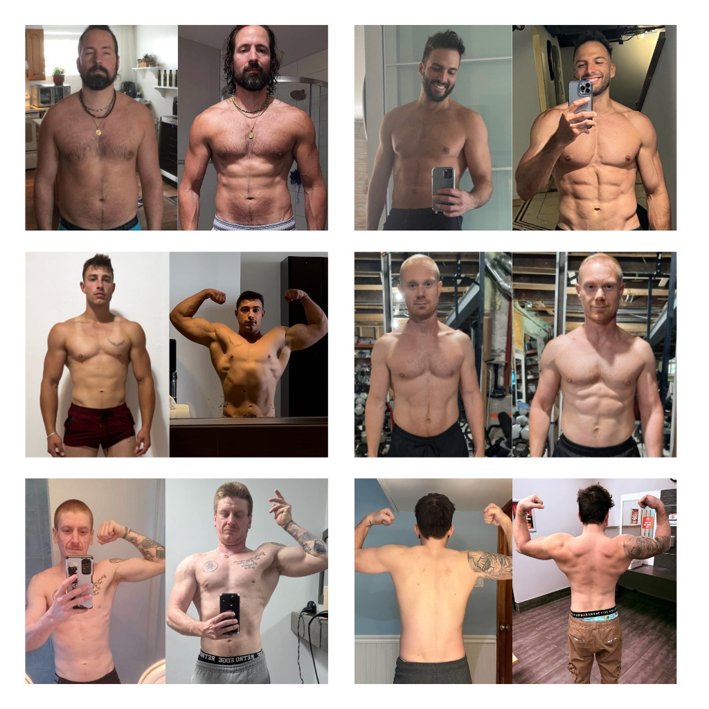 Montage de plusieurs transformations physiques avant/après réalisées avec ProGain Protocols