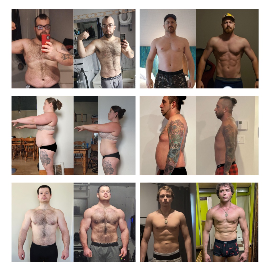 Montage de plusieurs transformations physiques avant/après réalisées avec ProGain Protocols